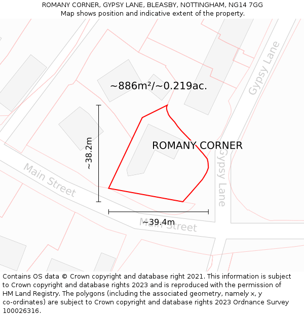 ROMANY CORNER, GYPSY LANE, BLEASBY, NOTTINGHAM, NG14 7GG: Plot and title map