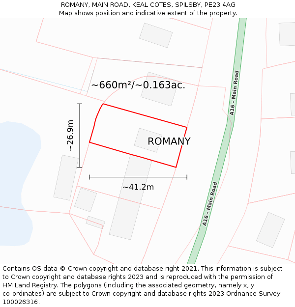 ROMANY, MAIN ROAD, KEAL COTES, SPILSBY, PE23 4AG: Plot and title map