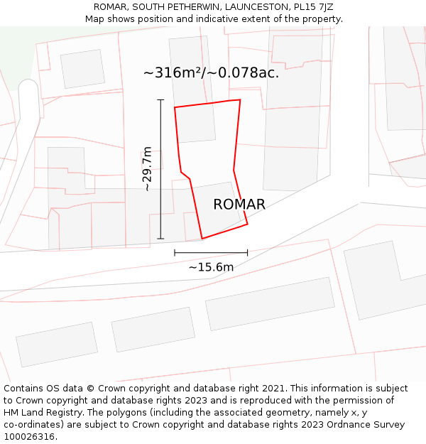 ROMAR, SOUTH PETHERWIN, LAUNCESTON, PL15 7JZ: Plot and title map