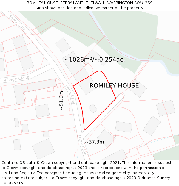 ROMILEY HOUSE, FERRY LANE, THELWALL, WARRINGTON, WA4 2SS: Plot and title map