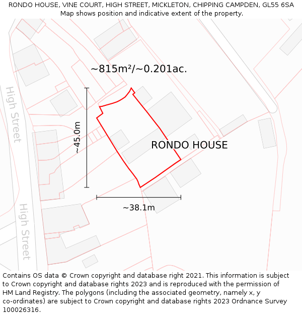 RONDO HOUSE, VINE COURT, HIGH STREET, MICKLETON, CHIPPING CAMPDEN, GL55 6SA: Plot and title map