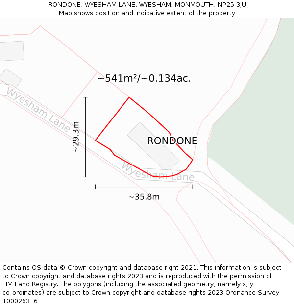 RONDONE, WYESHAM LANE, WYESHAM, MONMOUTH, NP25 3JU: Plot and title map
