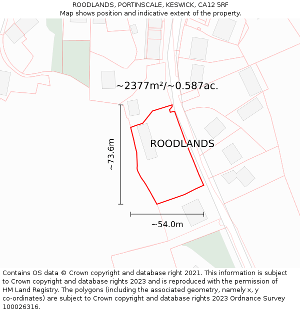 ROODLANDS, PORTINSCALE, KESWICK, CA12 5RF: Plot and title map