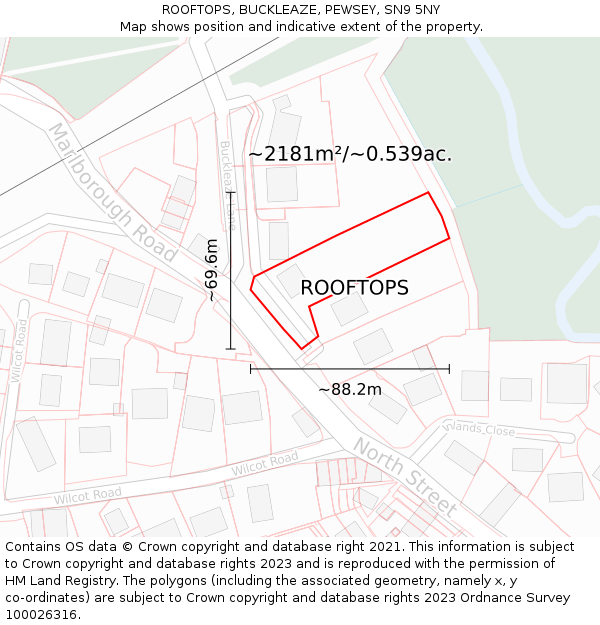 ROOFTOPS, BUCKLEAZE, PEWSEY, SN9 5NY: Plot and title map