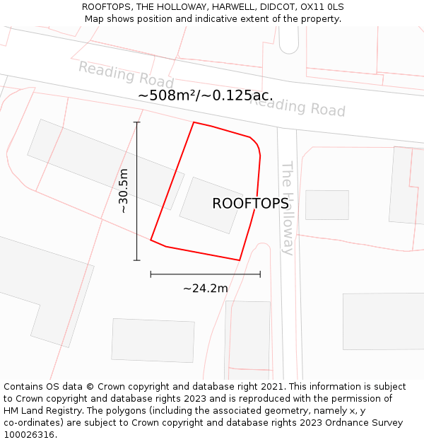 ROOFTOPS, THE HOLLOWAY, HARWELL, DIDCOT, OX11 0LS: Plot and title map