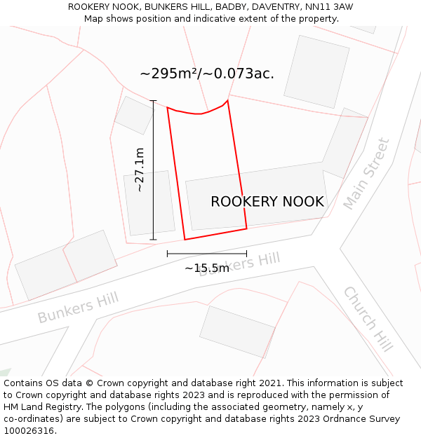 ROOKERY NOOK, BUNKERS HILL, BADBY, DAVENTRY, NN11 3AW: Plot and title map