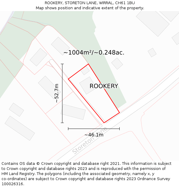ROOKERY, STORETON LANE, WIRRAL, CH61 1BU: Plot and title map