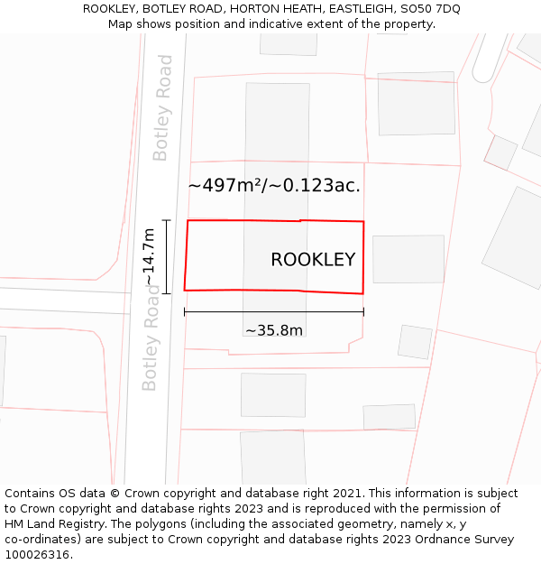 ROOKLEY, BOTLEY ROAD, HORTON HEATH, EASTLEIGH, SO50 7DQ: Plot and title map