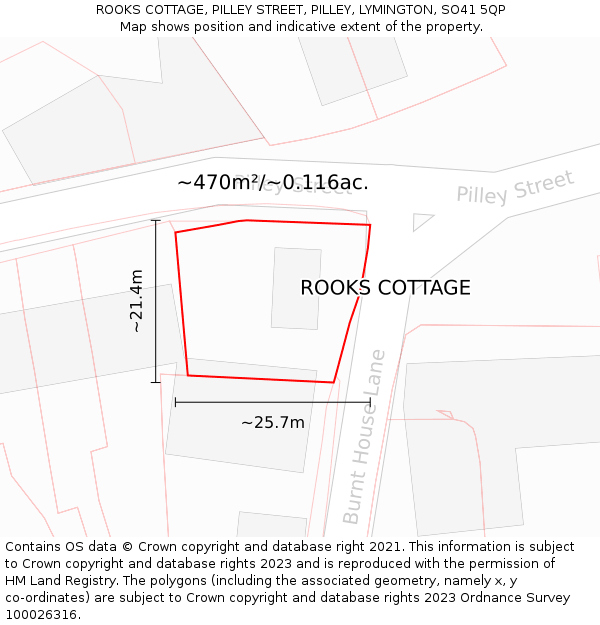 ROOKS COTTAGE, PILLEY STREET, PILLEY, LYMINGTON, SO41 5QP: Plot and title map