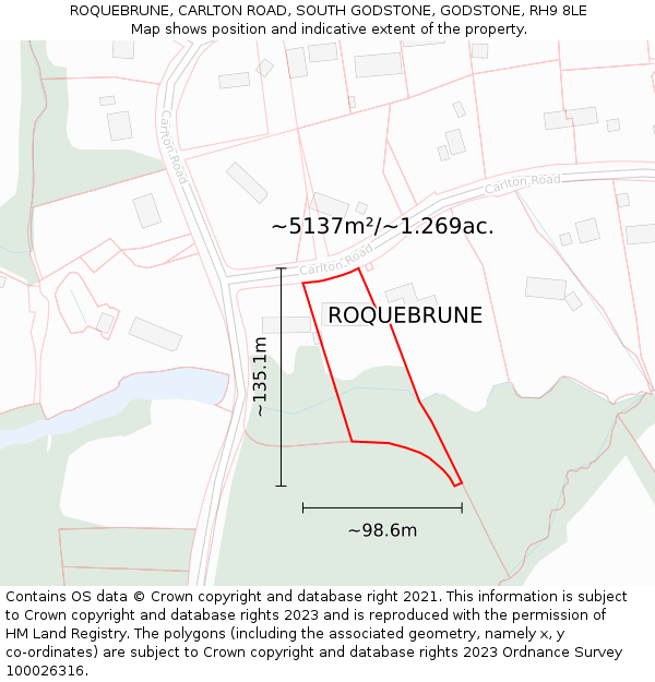 ROQUEBRUNE, CARLTON ROAD, SOUTH GODSTONE, GODSTONE, RH9 8LE: Plot and title map