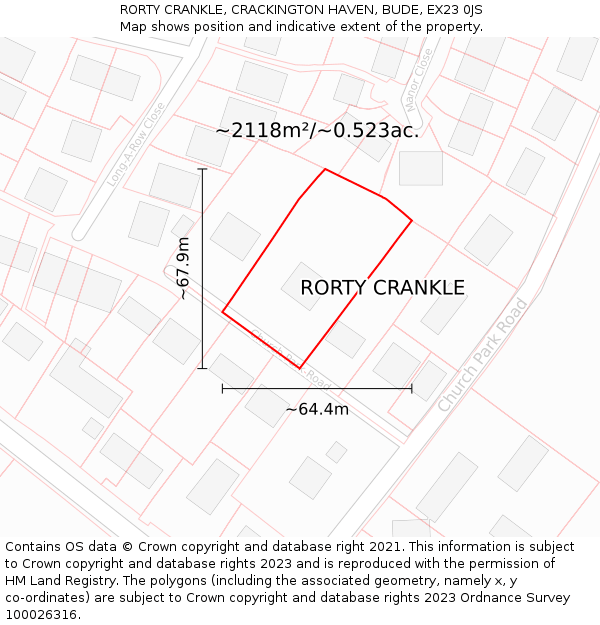 RORTY CRANKLE, CRACKINGTON HAVEN, BUDE, EX23 0JS: Plot and title map