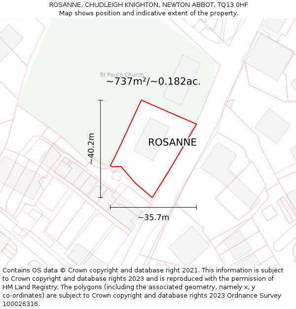 ROSANNE, CHUDLEIGH KNIGHTON, NEWTON ABBOT, TQ13 0HF: Plot and title map