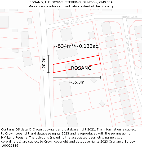 ROSANO, THE DOWNS, STEBBING, DUNMOW, CM6 3RA: Plot and title map