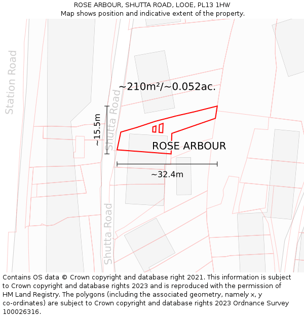 ROSE ARBOUR, SHUTTA ROAD, LOOE, PL13 1HW: Plot and title map