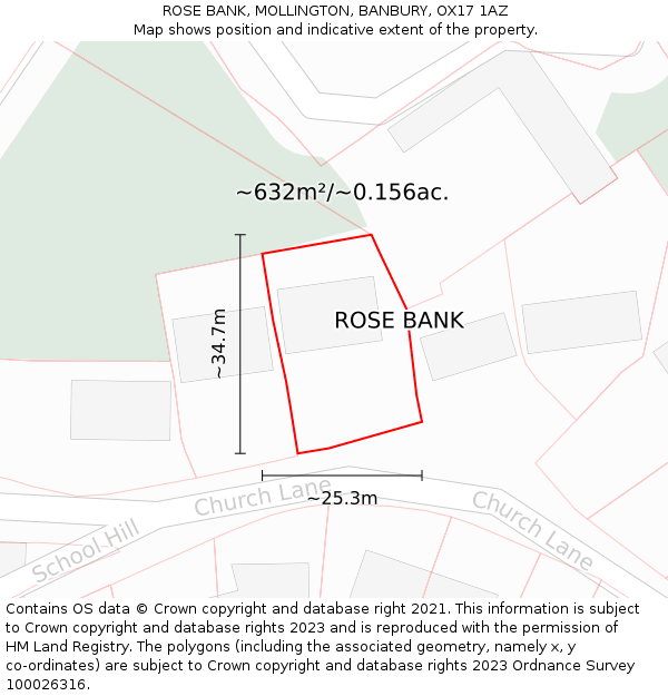 ROSE BANK, MOLLINGTON, BANBURY, OX17 1AZ: Plot and title map