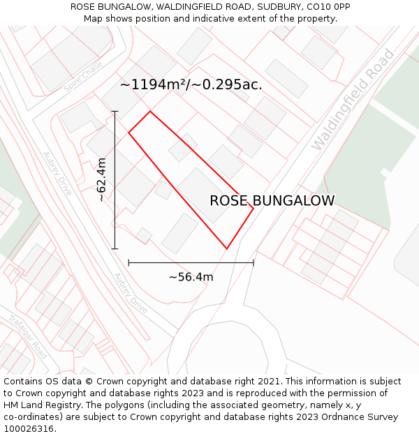 ROSE BUNGALOW, WALDINGFIELD ROAD, SUDBURY, CO10 0PP: Plot and title map