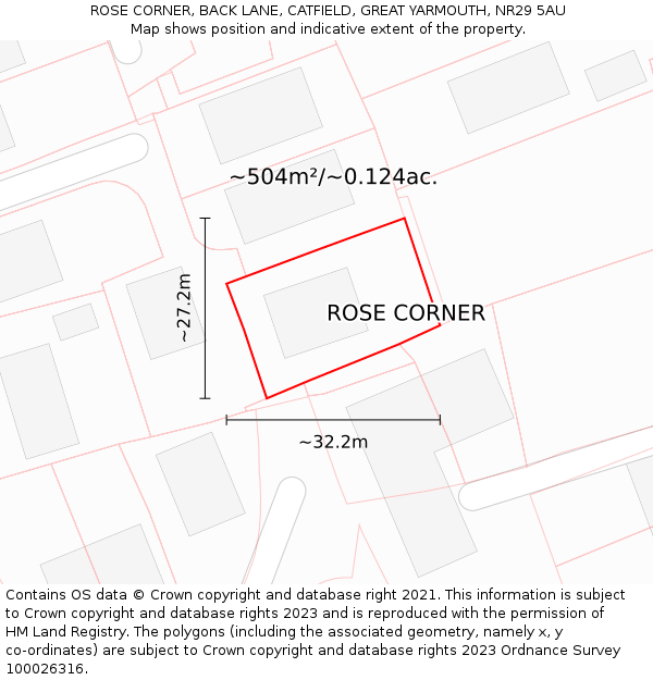 ROSE CORNER, BACK LANE, CATFIELD, GREAT YARMOUTH, NR29 5AU: Plot and title map
