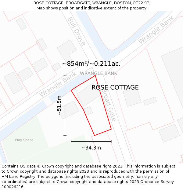 ROSE COTTAGE, BROADGATE, WRANGLE, BOSTON, PE22 9BJ: Plot and title map