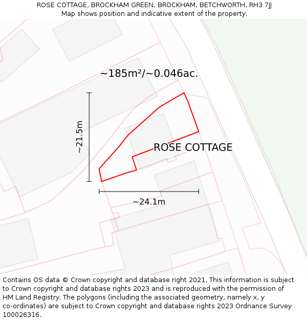 ROSE COTTAGE, BROCKHAM GREEN, BROCKHAM, BETCHWORTH, RH3 7JJ: Plot and title map