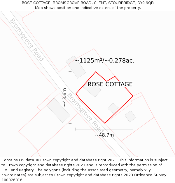 ROSE COTTAGE, BROMSGROVE ROAD, CLENT, STOURBRIDGE, DY9 9QB: Plot and title map