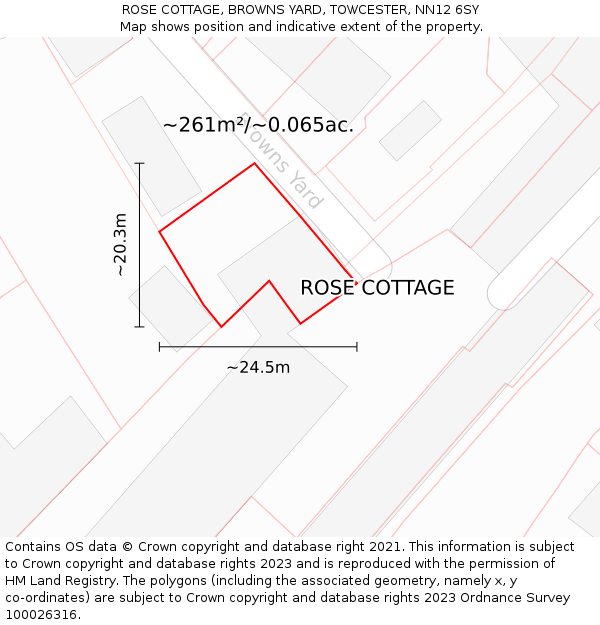ROSE COTTAGE, BROWNS YARD, TOWCESTER, NN12 6SY: Plot and title map