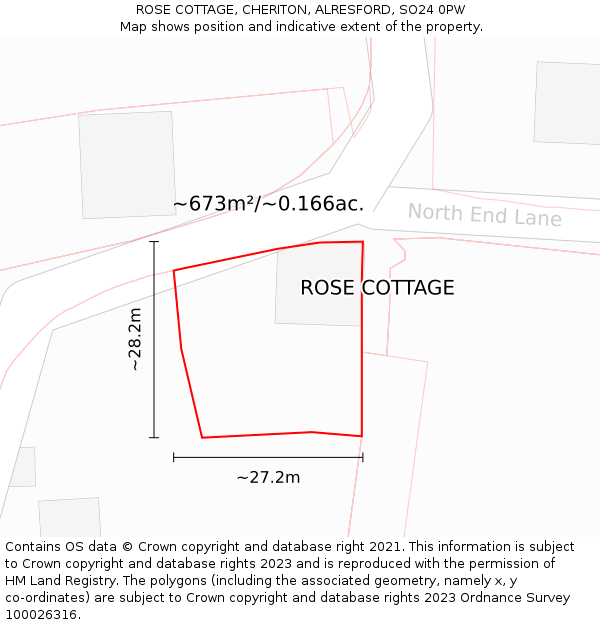 ROSE COTTAGE, CHERITON, ALRESFORD, SO24 0PW: Plot and title map