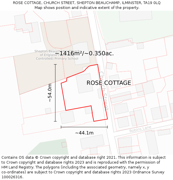 ROSE COTTAGE, CHURCH STREET, SHEPTON BEAUCHAMP, ILMINSTER, TA19 0LQ: Plot and title map