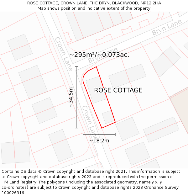 ROSE COTTAGE, CROWN LANE, THE BRYN, BLACKWOOD, NP12 2HA: Plot and title map
