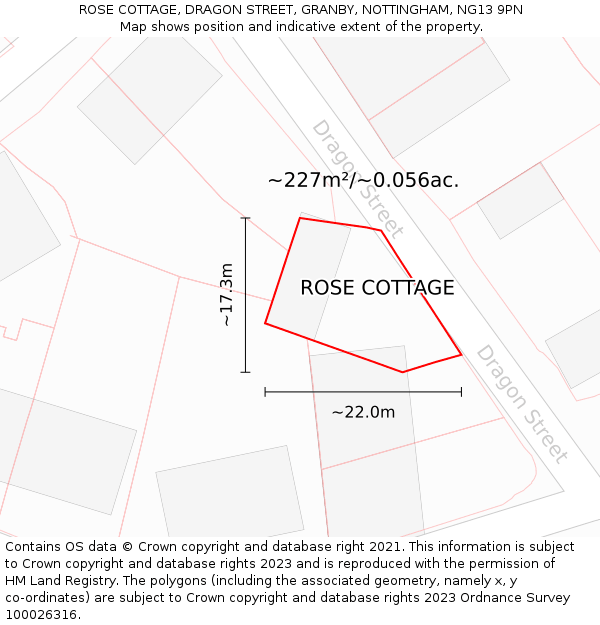 ROSE COTTAGE, DRAGON STREET, GRANBY, NOTTINGHAM, NG13 9PN: Plot and title map