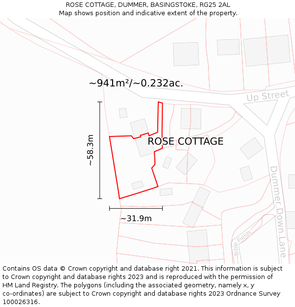 ROSE COTTAGE, DUMMER, BASINGSTOKE, RG25 2AL: Plot and title map