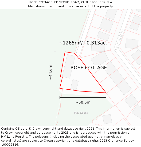 ROSE COTTAGE, EDISFORD ROAD, CLITHEROE, BB7 3LA: Plot and title map
