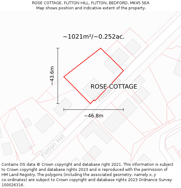 ROSE COTTAGE, FLITTON HILL, FLITTON, BEDFORD, MK45 5EA: Plot and title map