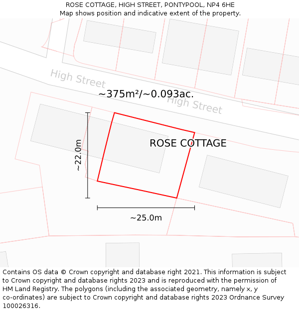 ROSE COTTAGE, HIGH STREET, PONTYPOOL, NP4 6HE: Plot and title map