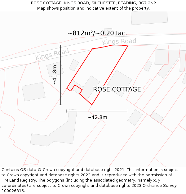 ROSE COTTAGE, KINGS ROAD, SILCHESTER, READING, RG7 2NP: Plot and title map