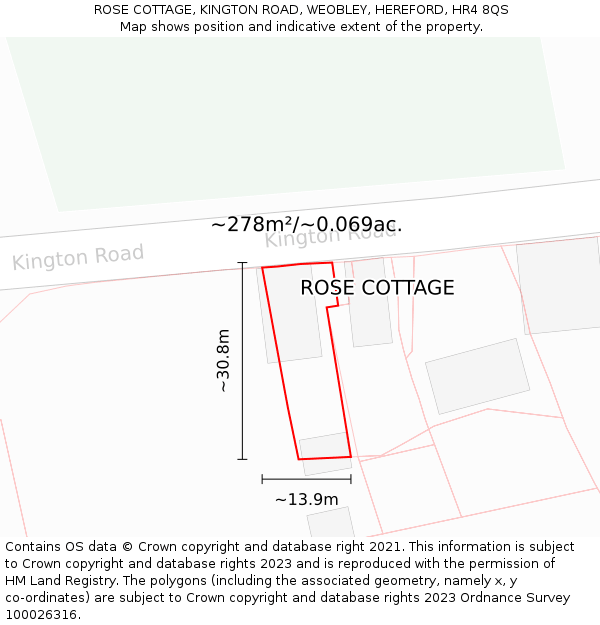 ROSE COTTAGE, KINGTON ROAD, WEOBLEY, HEREFORD, HR4 8QS: Plot and title map