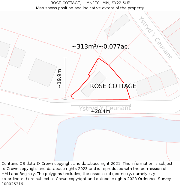 ROSE COTTAGE, LLANFECHAIN, SY22 6UP: Plot and title map