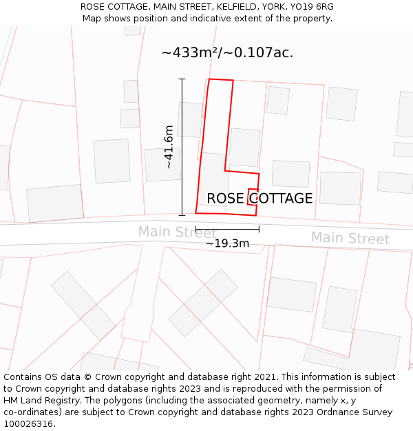ROSE COTTAGE, MAIN STREET, KELFIELD, YORK, YO19 6RG: Plot and title map