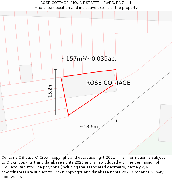 ROSE COTTAGE, MOUNT STREET, LEWES, BN7 1HL: Plot and title map