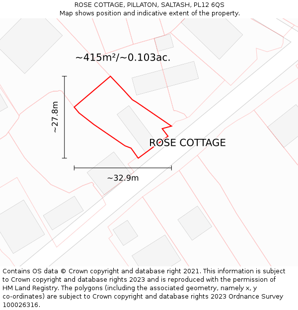 ROSE COTTAGE, PILLATON, SALTASH, PL12 6QS: Plot and title map