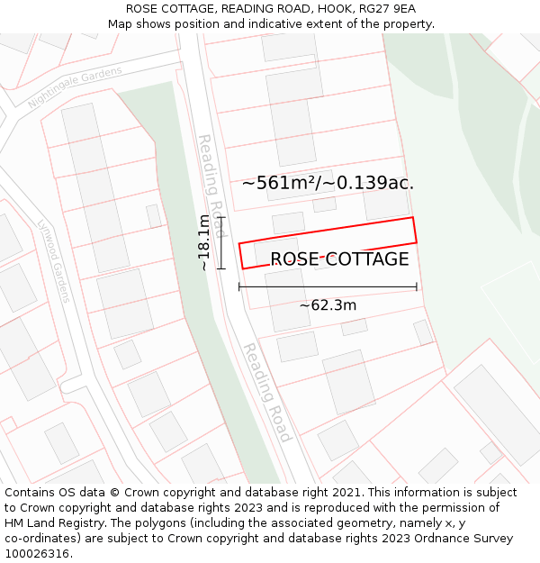 ROSE COTTAGE, READING ROAD, HOOK, RG27 9EA: Plot and title map