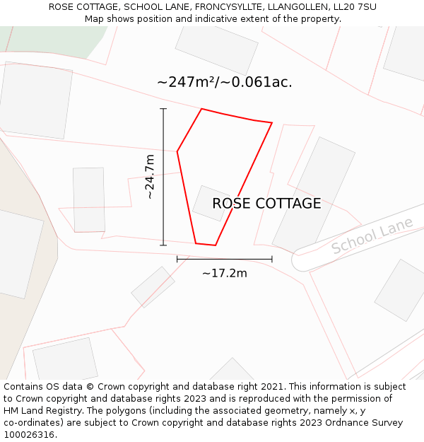 ROSE COTTAGE, SCHOOL LANE, FRONCYSYLLTE, LLANGOLLEN, LL20 7SU: Plot and title map