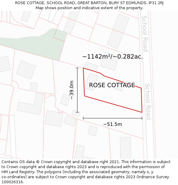 ROSE COTTAGE, SCHOOL ROAD, GREAT BARTON, BURY ST EDMUNDS, IP31 2RJ: Plot and title map