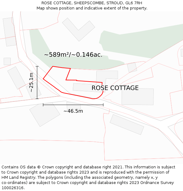 ROSE COTTAGE, SHEEPSCOMBE, STROUD, GL6 7RH: Plot and title map