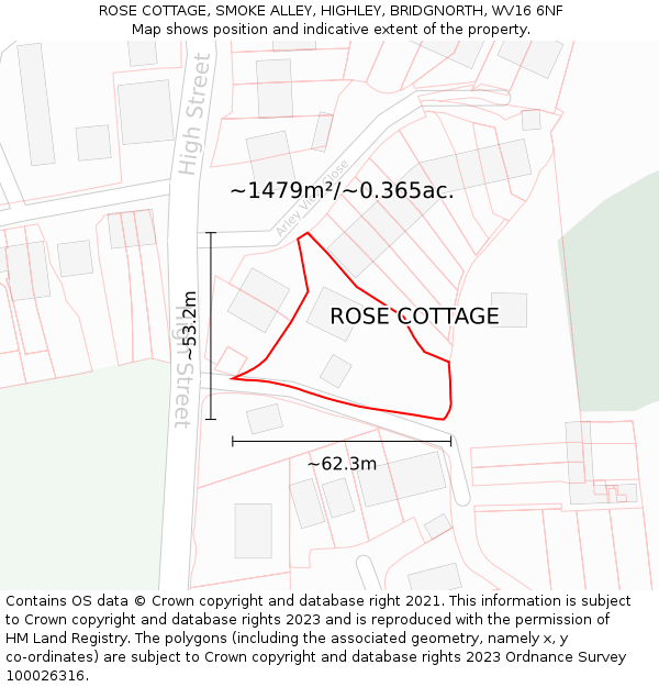 ROSE COTTAGE, SMOKE ALLEY, HIGHLEY, BRIDGNORTH, WV16 6NF: Plot and title map