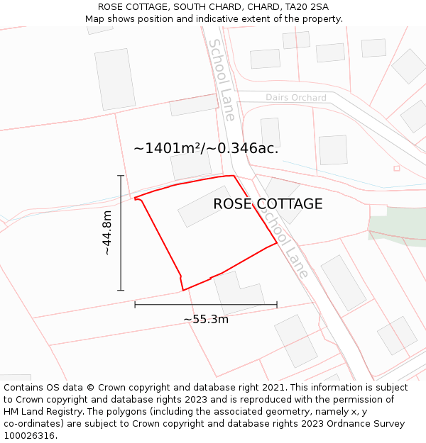 ROSE COTTAGE, SOUTH CHARD, CHARD, TA20 2SA: Plot and title map