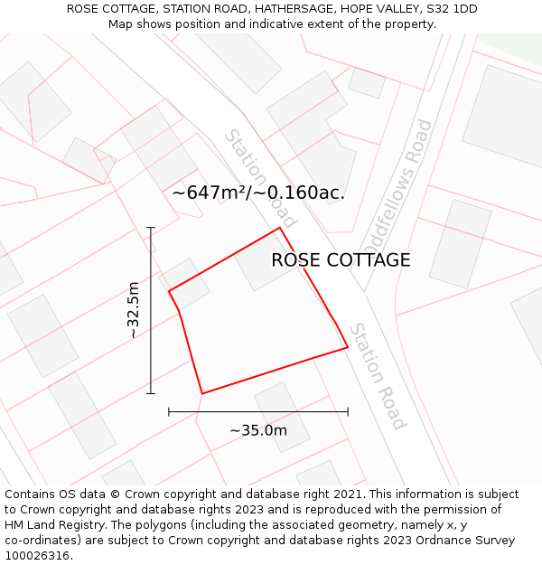 ROSE COTTAGE, STATION ROAD, HATHERSAGE, HOPE VALLEY, S32 1DD: Plot and title map
