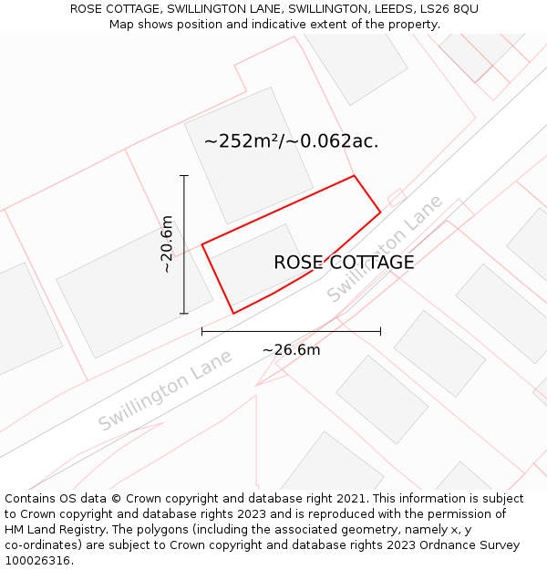 ROSE COTTAGE, SWILLINGTON LANE, SWILLINGTON, LEEDS, LS26 8QU: Plot and title map