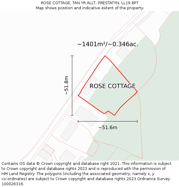 ROSE COTTAGE, TAN YR ALLT, PRESTATYN, LL19 8PT: Plot and title map