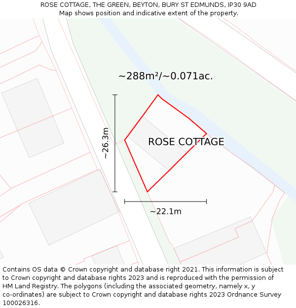 ROSE COTTAGE, THE GREEN, BEYTON, BURY ST EDMUNDS, IP30 9AD: Plot and title map