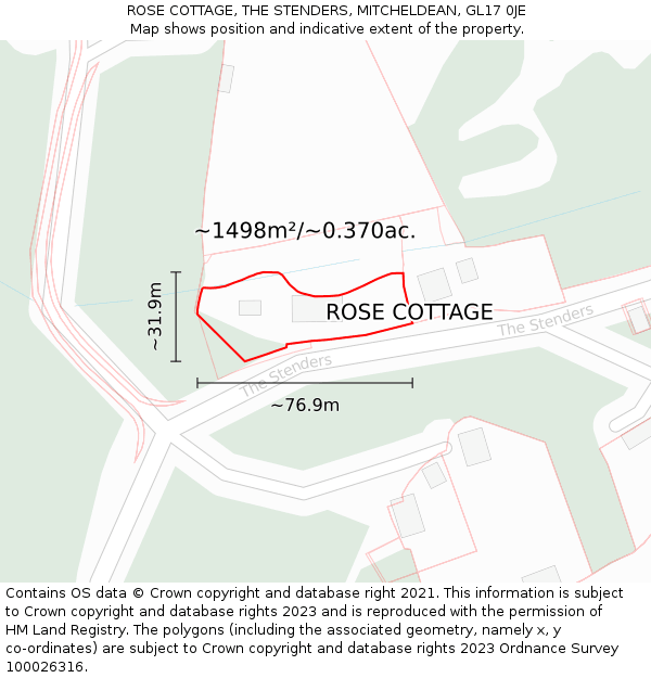 ROSE COTTAGE, THE STENDERS, MITCHELDEAN, GL17 0JE: Plot and title map